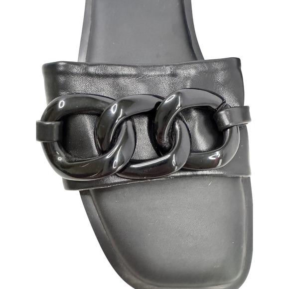 Torrid Black Chunky Chain Detail Slip On Slide Sandals Size 9 WW Goth Chic Y2K - Picture 3 of 5